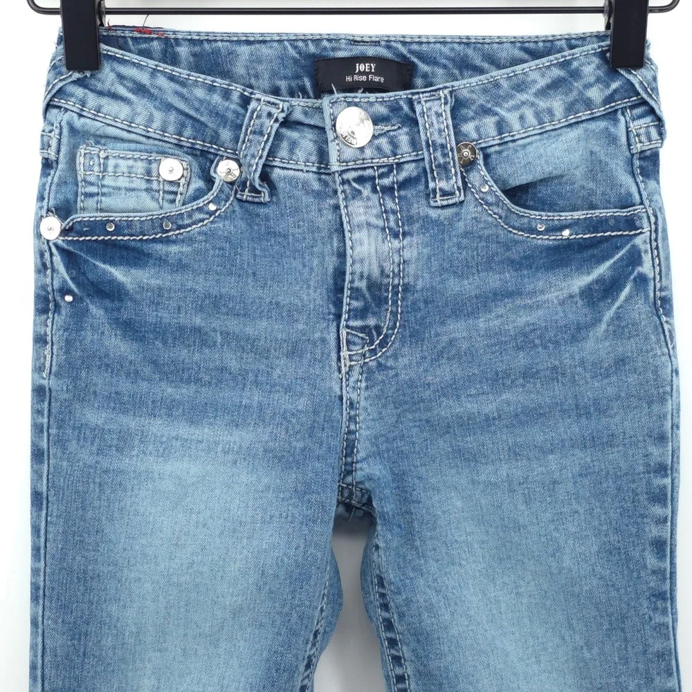 True Religion Girls Jeans Joey Hi Rise Flare Size 8 Blue Denim Rhinestone Y2K